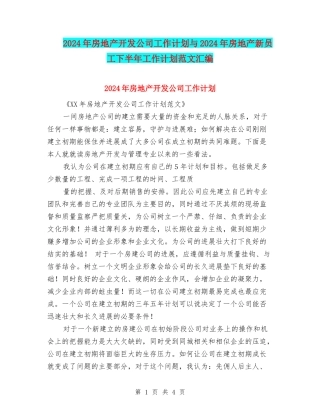 2024年房地产开发公司工作计划与2024年房地产新员工下半年工作计划范文汇编