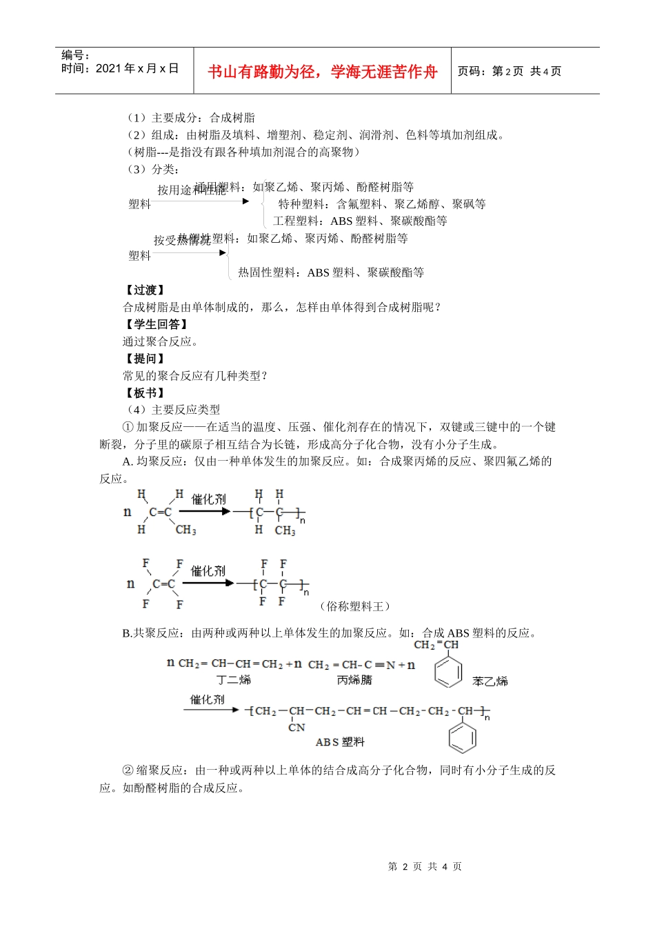 课题名称：高分子材料和复合材料主备课人：陈谦备课时间：2_第2页
