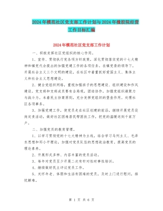 2024年模范社区党支部工作计划与2024年橡胶院经营工作目标汇编.doc