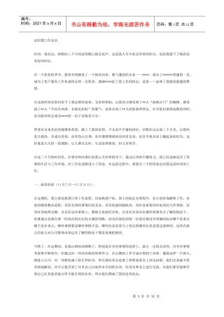 试用期工作总结6例