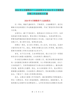 2024年9月销售员个人总结范文与2024年9月销售见习期工作总结范文汇编