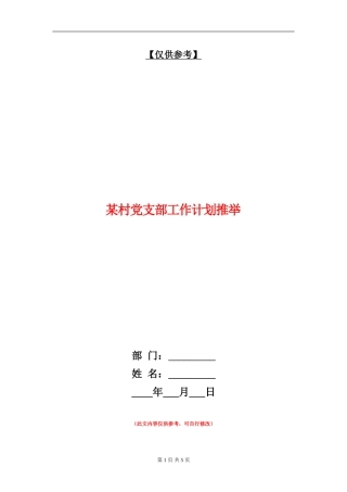 某村党支部工作计划推荐