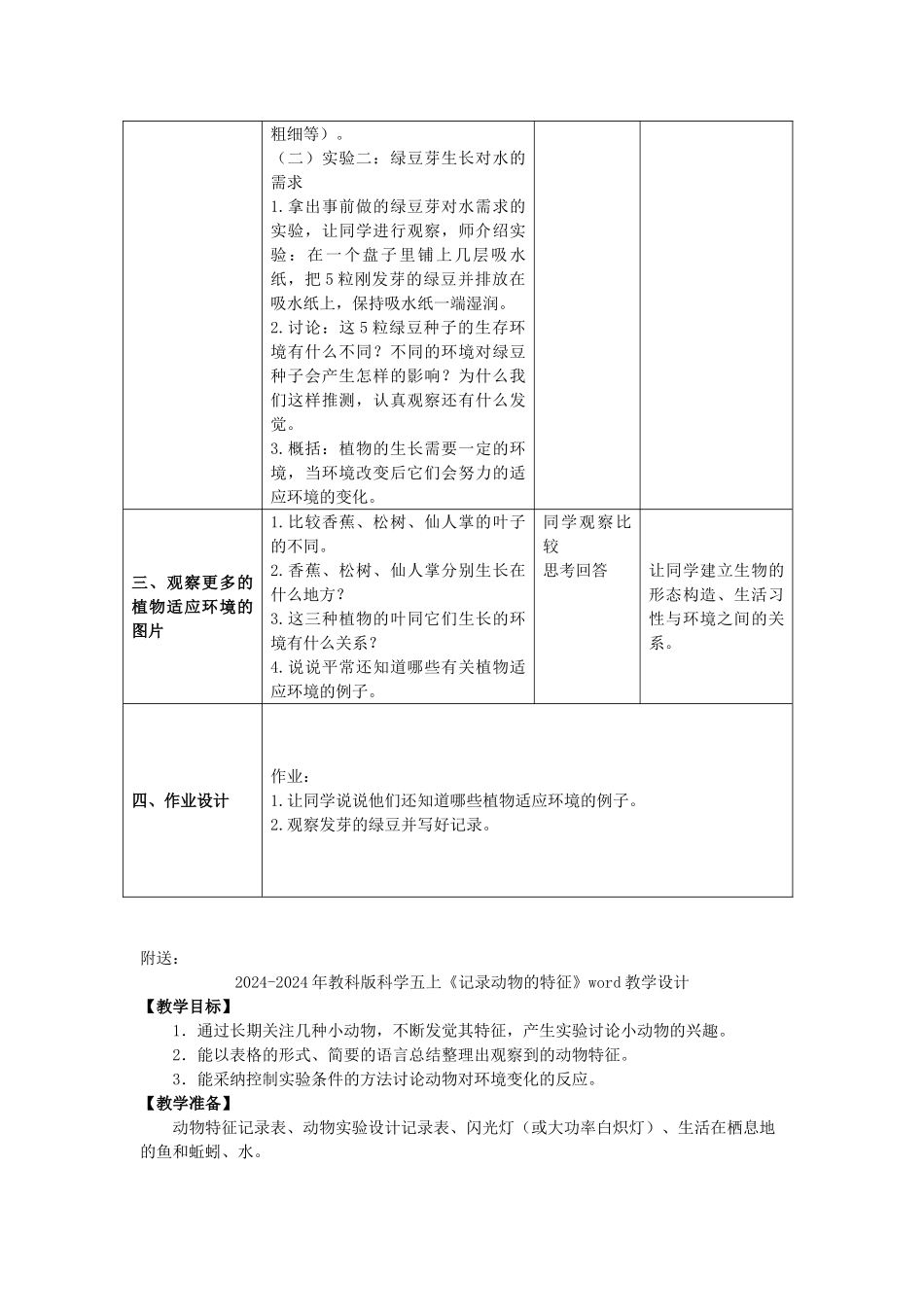 2024-2024年教科版科学五上《观察绿豆芽的生长》表格式教案-_第2页