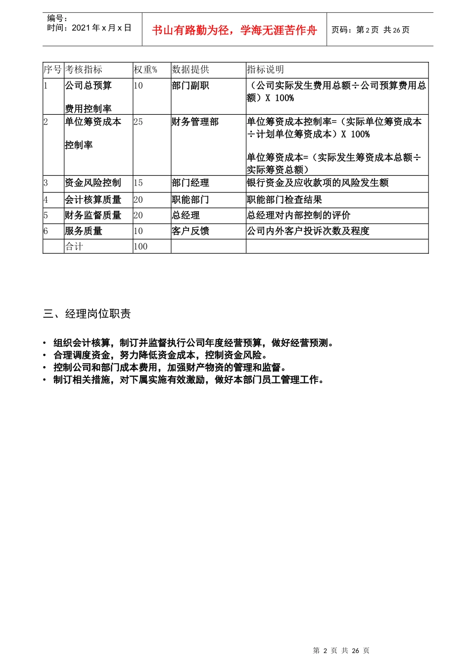 财务管理部绩效考核管理制度_第2页