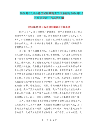 2024年12月公务员试用期转正工作总结与2024年12月公司会计工作总结汇编