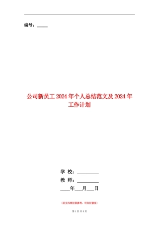 公司新员工2024年个人总结范文及2024年工作计划