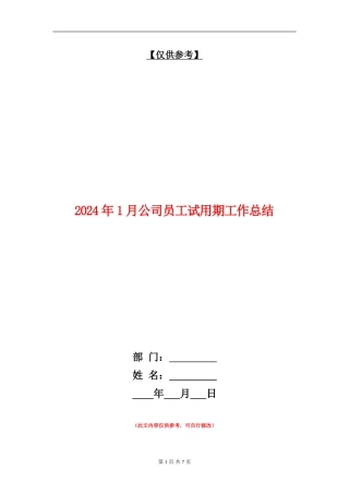 2024年1月公司员工试用期工作总结