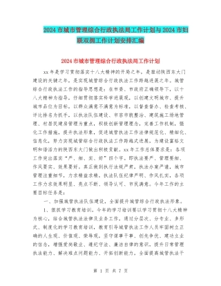 2024市城市管理综合行政执法局工作计划与2024市妇联双拥工作计划安排汇编