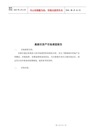 试论巢湖市房产市场调查报告