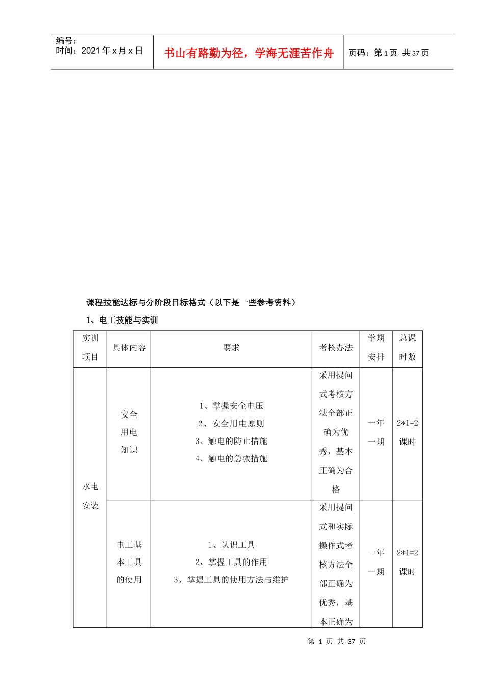 课程技能达标与分阶段目标格式_第1页