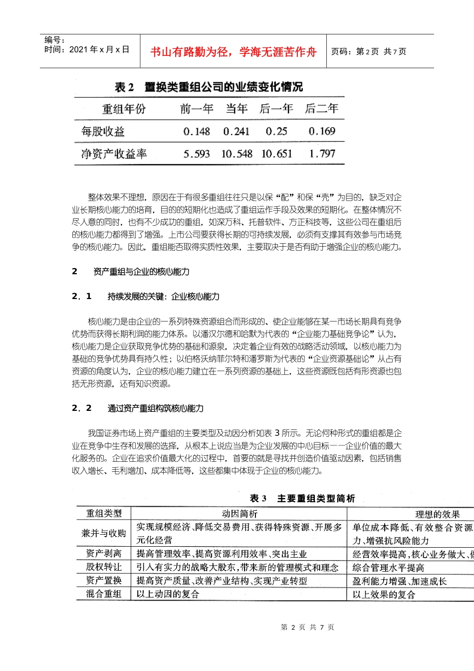 论基于企业核心能力的资产重组绩效评价_第2页