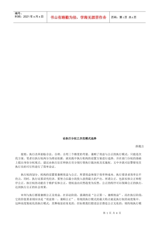 试议执行分权之次优模式选择