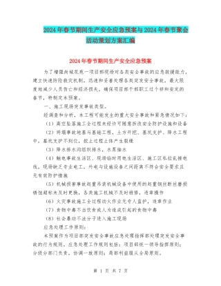 2024年春节期间生产安全应急预案与2024年春节聚会活动策划方案汇编