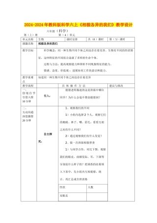 2024-2024年教科版科学六上《相貌各异的我们》教学设计