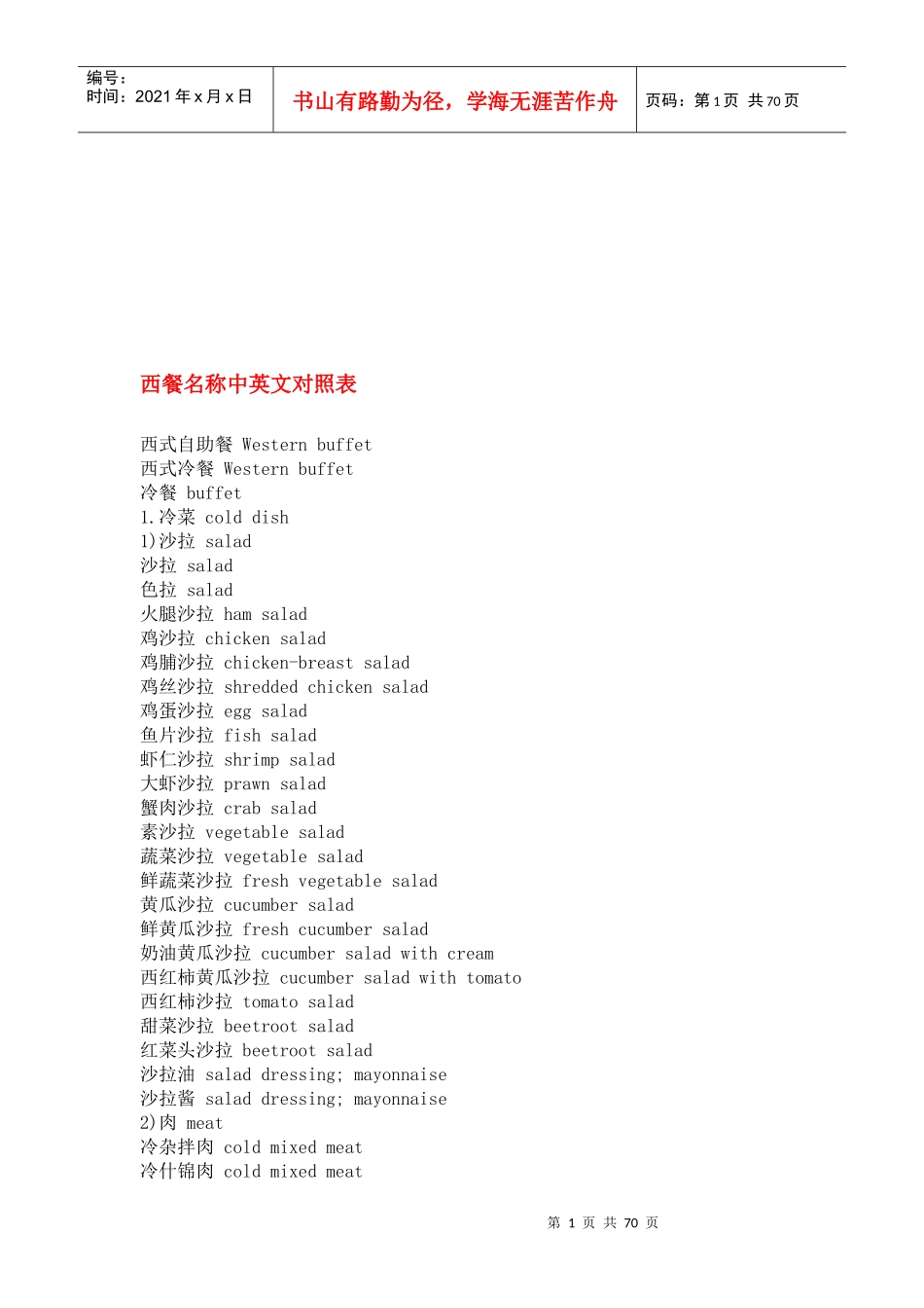 西餐名称中英文对照表汇编_第1页