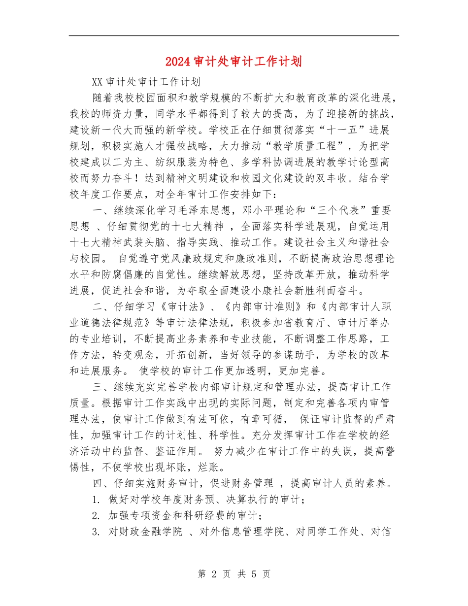 2024审计处审计工作计划_第2页