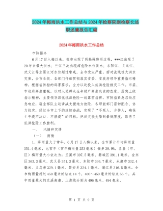 2024年梅雨洪水工作总结与2024年检察院副检察长述职述廉报告汇编