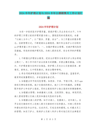 2024半年护理计划与2024半年白酒销售月工作计划汇编