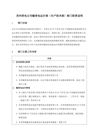 苏州供电公司输变电运行部（生产技术部）部门职责说明
