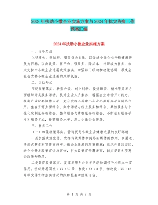 2024年扶助小微企业实施方案与2024年抗灾防病工作预案汇编