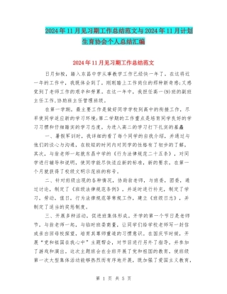 2024年11月见习期工作总结范文与2024年11月计划生育协会个人总结汇编