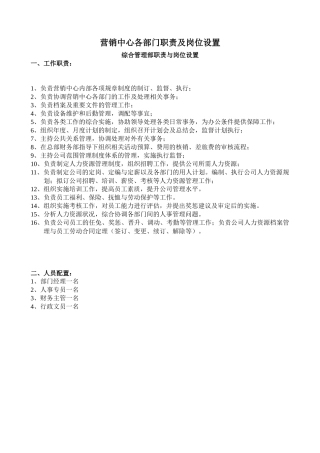 营销中心部门职责及岗位设置