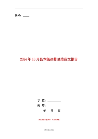 2024年10月县本级决算总结范文报告