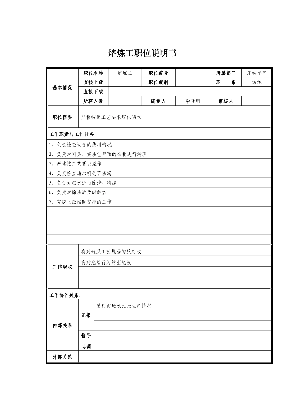 熔炼工岗位职责说明_第1页