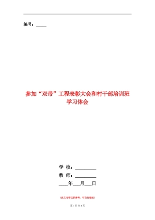 参加“双带”工程表彰大会和村干部培训班学习体会