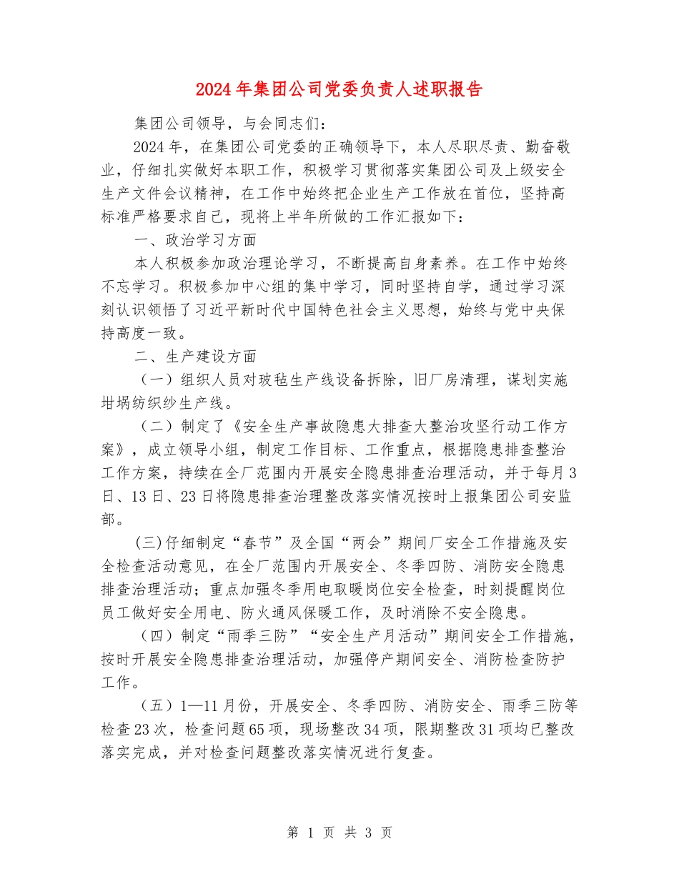 2024年集团公司党委负责人述职报告_第1页