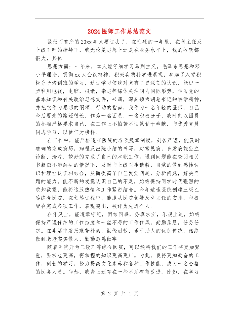 2024医师工作总结范文_第2页
