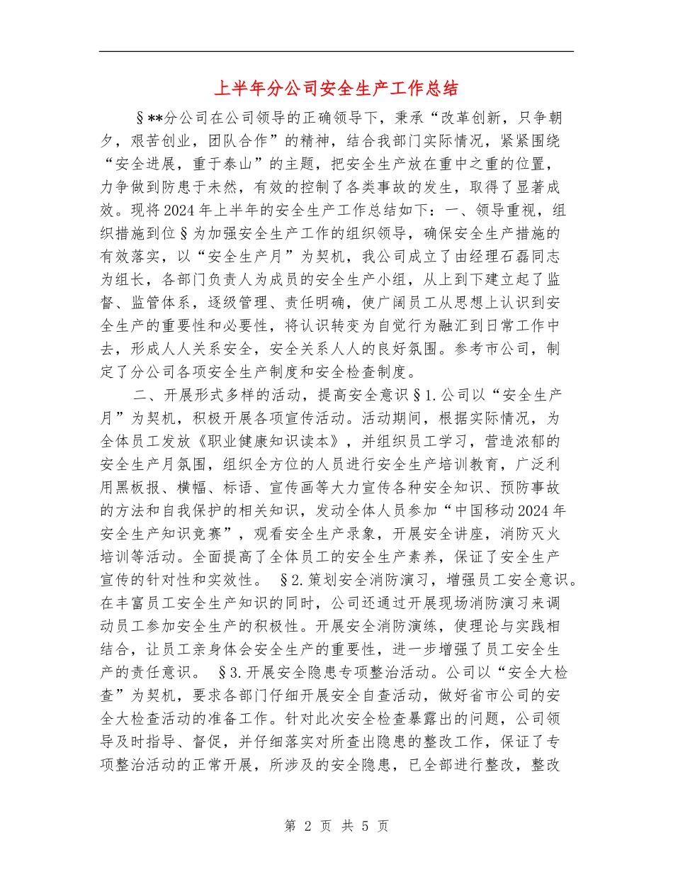 上半年分公司安全生产工作总结_第2页