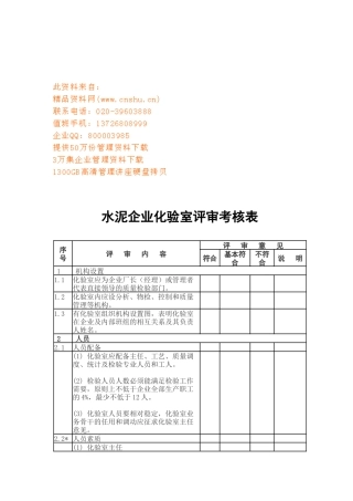水泥企业化验室评审考核表汇编