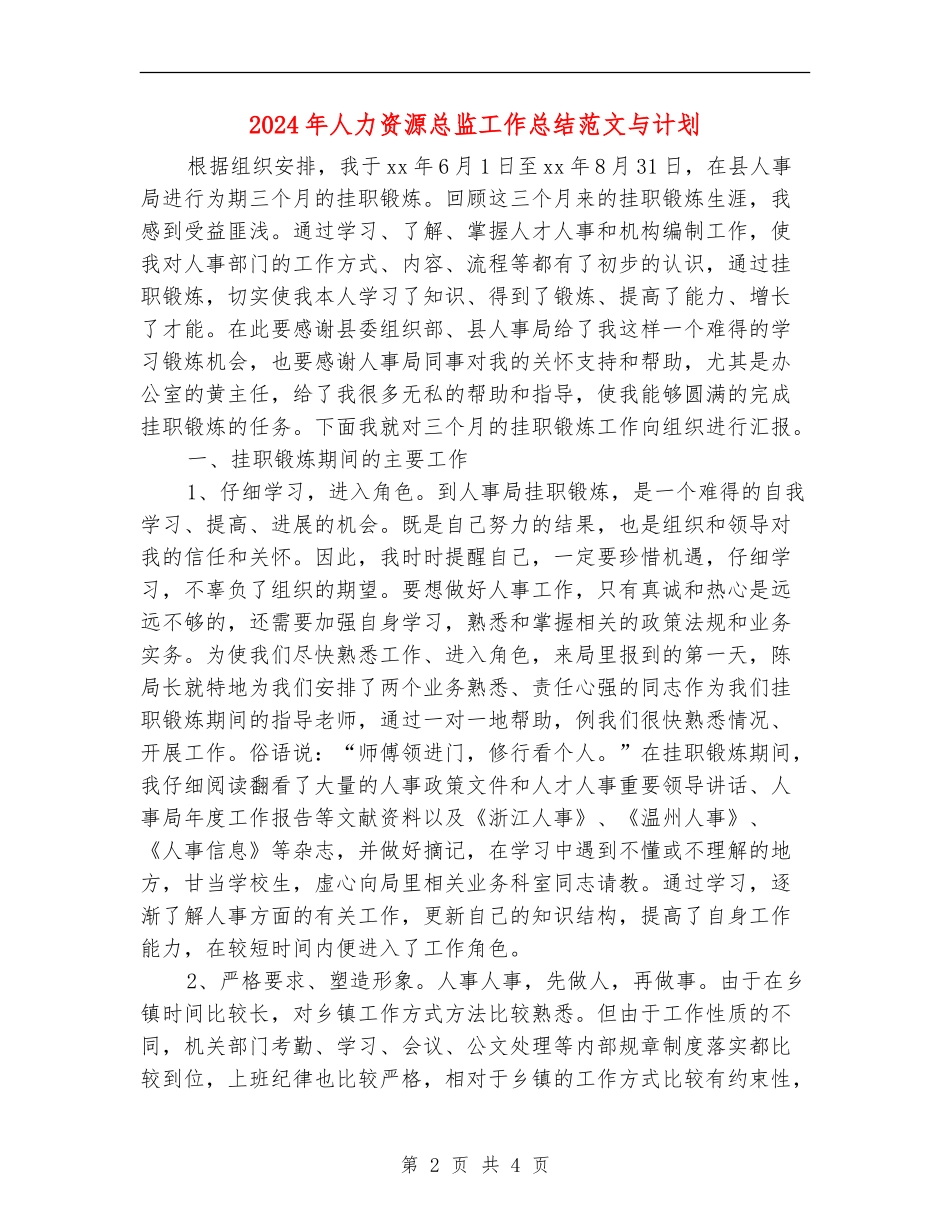 2024年人力资源总监工作总结范文与计划_第2页