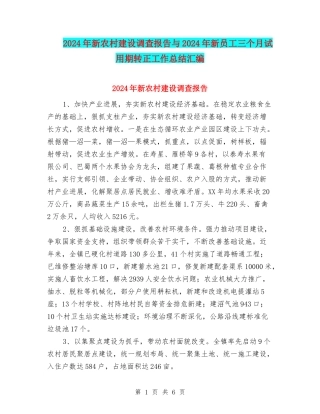 2024年新农村建设调查报告与2024年新员工三个月试用期转正工作总结汇编