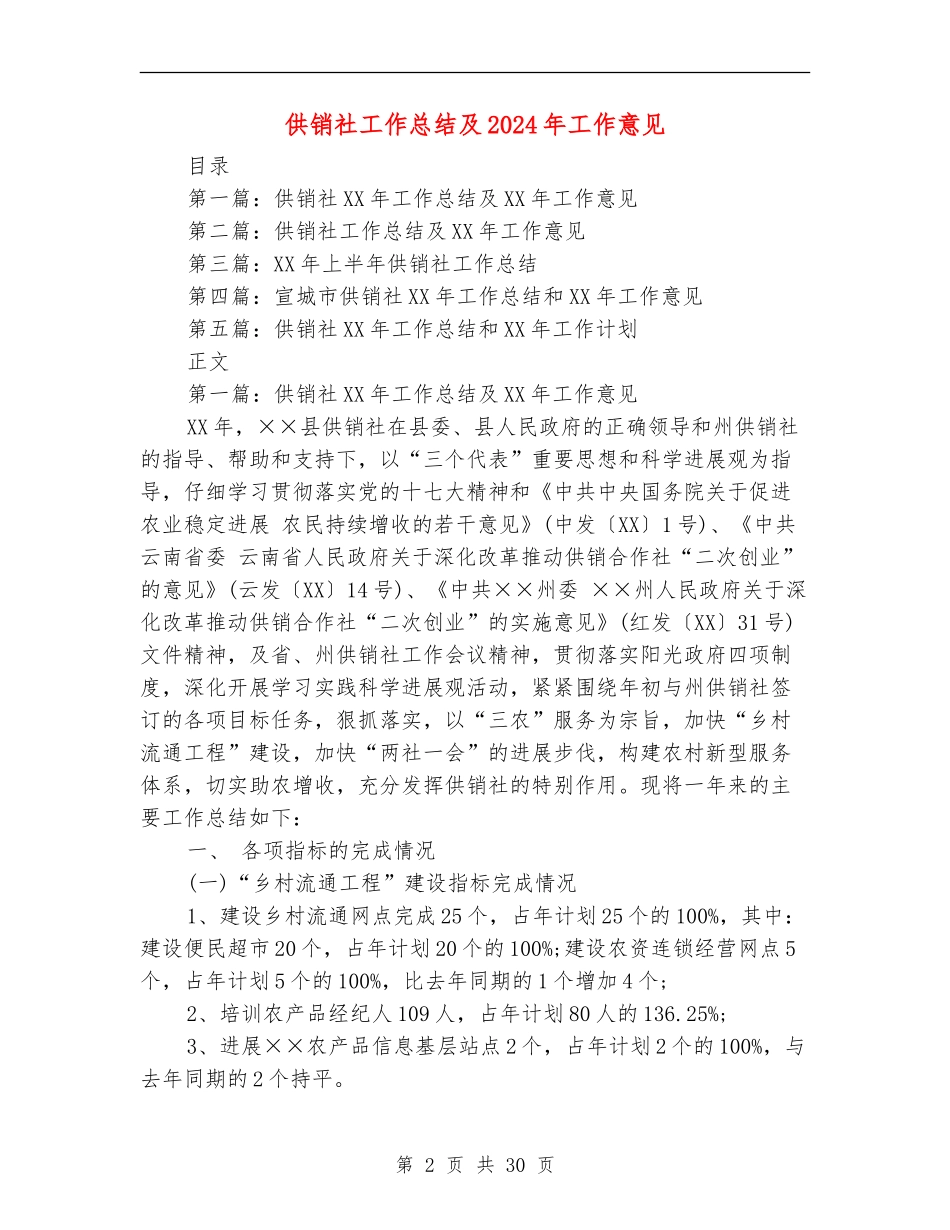 供销社工作总结及2024年工作意见_第2页