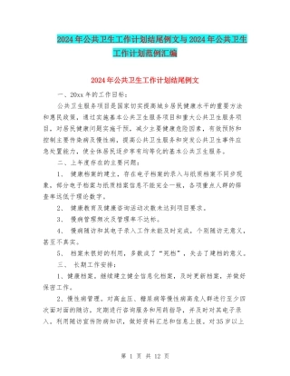 2024年公共卫生工作计划结尾例文与2024年公共卫生工作计划范例汇编