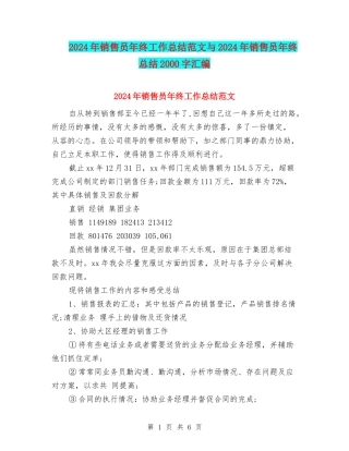 2024年销售员年终工作总结范文与2024年销售员年终总结2000字汇编