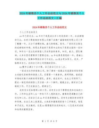 2024年销售员个人工作总结范文与2024年销售员个人工作总结范文1汇编