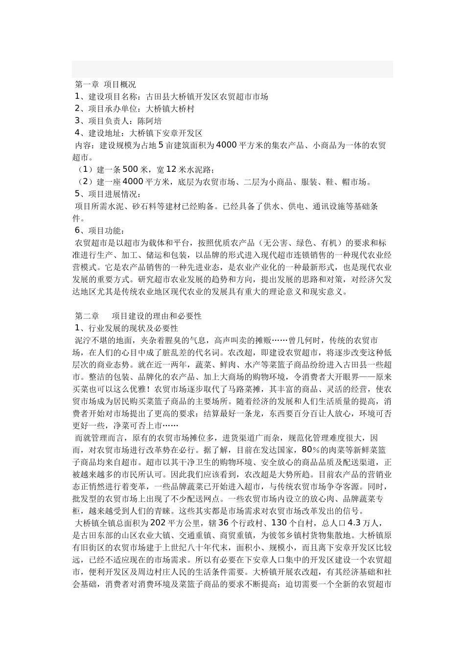 大桥镇开发区农贸超市工程项目可行性研究报告_第1页