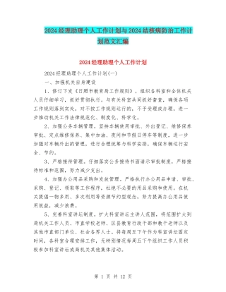 2024经理助理个人工作计划与2024结核病防治工作计划范文汇编