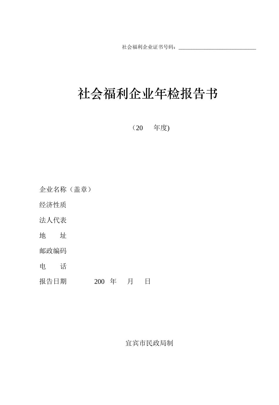 社会福利企业年检报告书_第1页