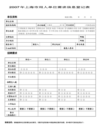 用人单位需求信息的登记表
