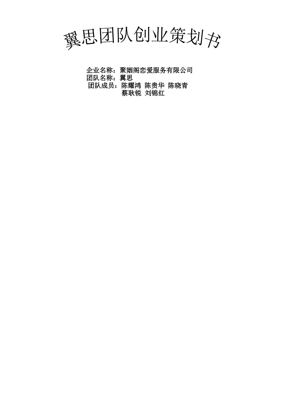 翼思团队创业商业策划书_第1页