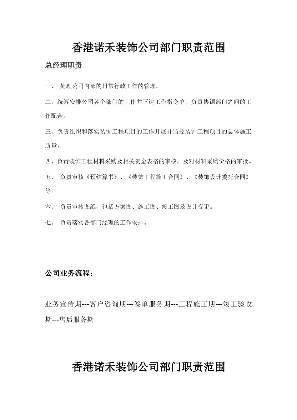 香港诺禾装饰公司部门职责范围_第1页