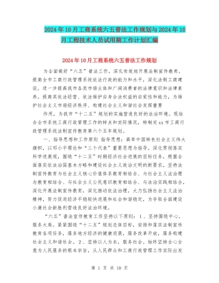 2024年10月工商系统六五普法工作规划与2024年10月工程技术人员试用期工作计划汇编