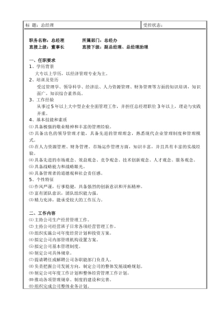 某实业公司岗位入职说明书