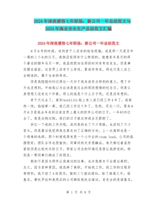 2024年深夜感悟七年职场：新公司一年总结范文与2024年渔业安全生产总结范文汇编