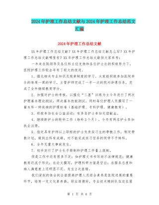2024年护理工作总结文献与2024年护理工作总结范文汇编