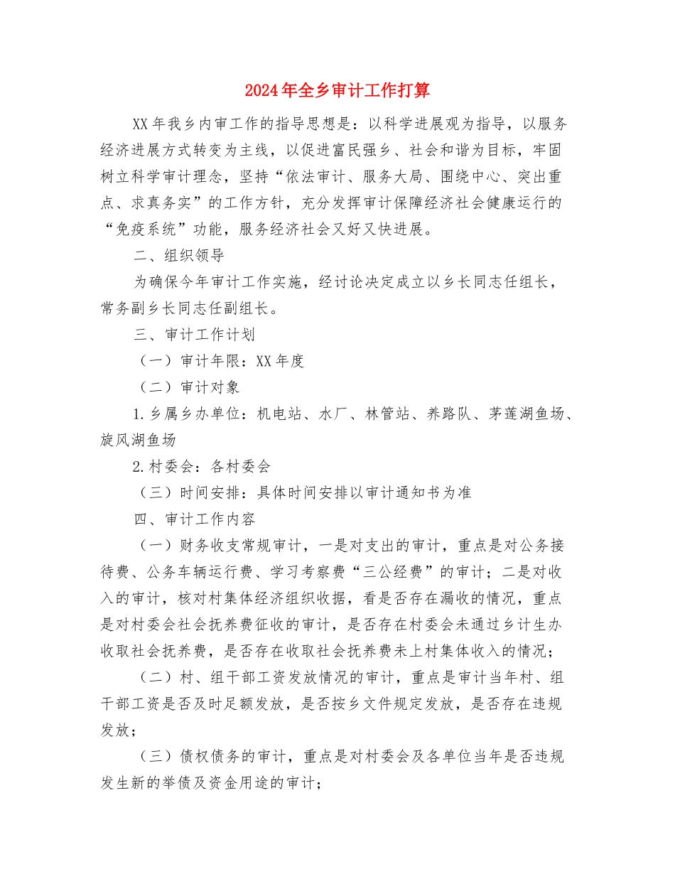 2024年全乡农业工作计划与2024年全乡审计工作打算汇编_第3页